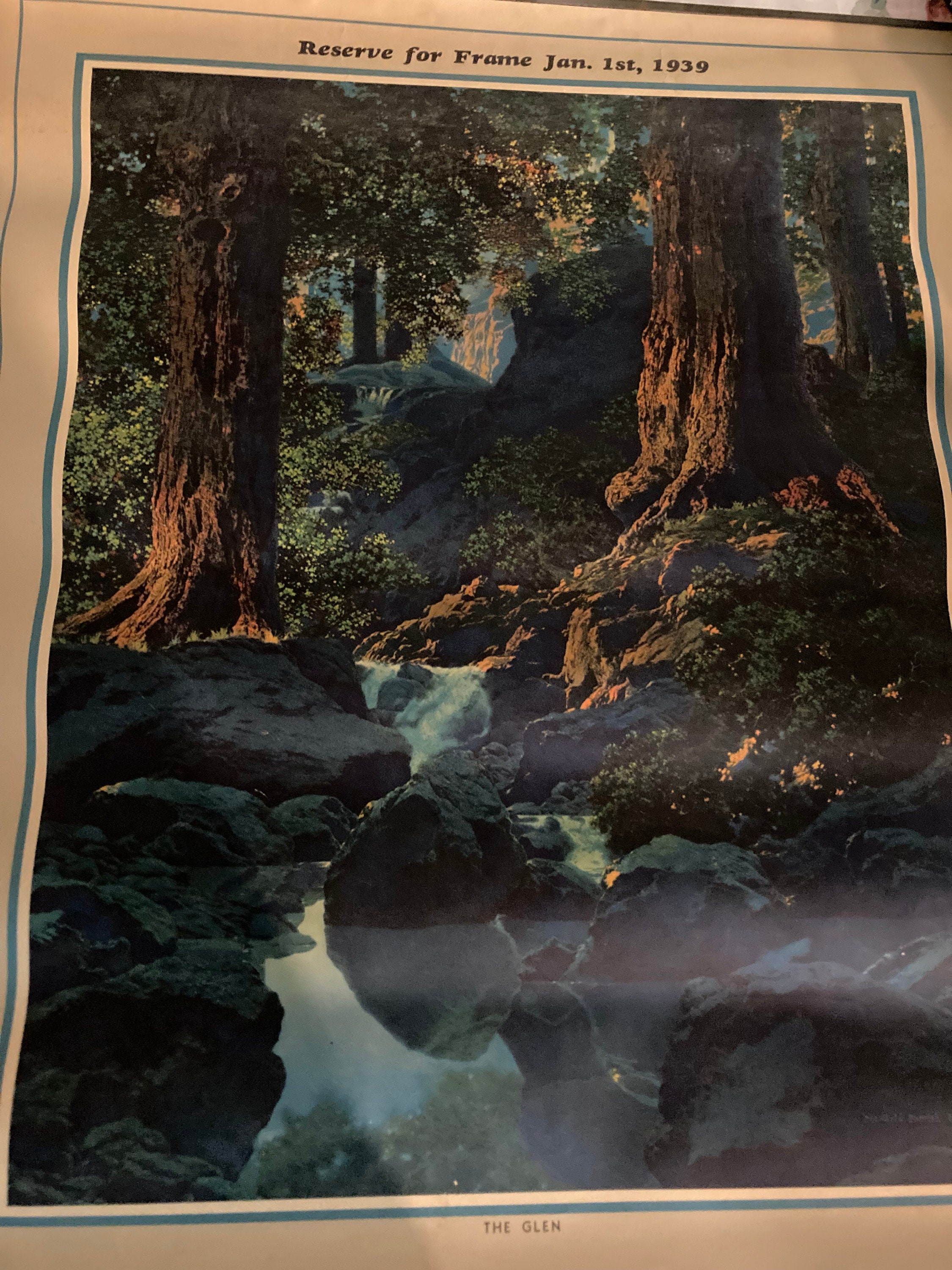 HUGE Maxfield Parrish Calendar With Lithograph the Glen Huge 45.5 Inch