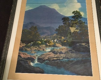 1944 Maxfield Parrish "Thy Rocks and Rills" print from Brown and Bigelow calendar Framed, wonderful landscape with a mill by the river