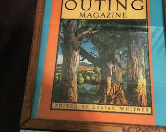 antique 1905 Maxfield Parrish Magazine cover, OUTING September 1905 Cover removed from Magazine and framed 8 3/4 x 10 3/4 Caspar Whitney