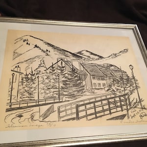 Evedne Tuxhorn signed print &quot;Talisman Lodge&quot; Veil Colorado VeilFest 1975 # 25 of 50 Lindsborg Artist minister Sunset Spiritualist Church