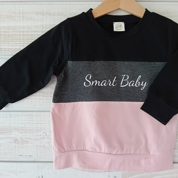 T-shirt 2 ans Smart Baby en tissu de coton, manches longues, tee-shirt bébé mignon Imprimé, haut exclusif pour enfant filleul fait main