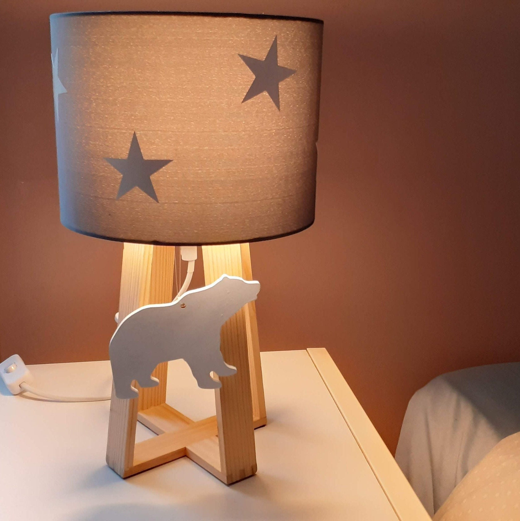 Lampe Rêve Ours Etoiles Phosphorescentes La Nuit, Nouvelle Lampe de Chevet Chambre Bébé Table Bois A