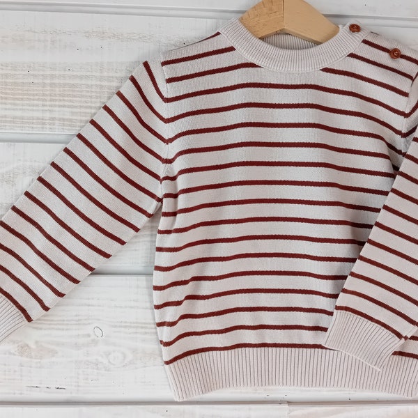 Cadeaux pour enfants, pull de saison à rayures en coton biologique, tricot sweat 5 ans marinière, top fait main rayé pour les fêtes durable