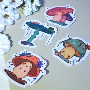 Mushroom Sticker Set, Laminated Holographic Die Cut Stickers, Water Resistant Journal iPad Phone Laptop Stickers, Cute Mushrooms