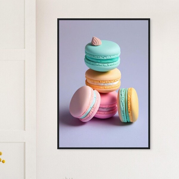 Déco murale cuisine - Macarons colorés V2 - Affiche encadrée, prête à accrocher