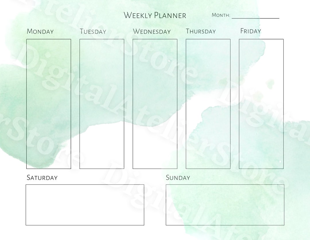 Weekly Planner Watercolor Theme Green - Etsy