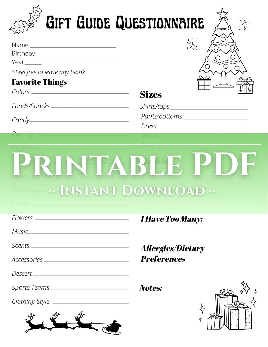 Spring Gift Questionnaire Christmas Gift Questionnaire | Printable PDF - Etsy
