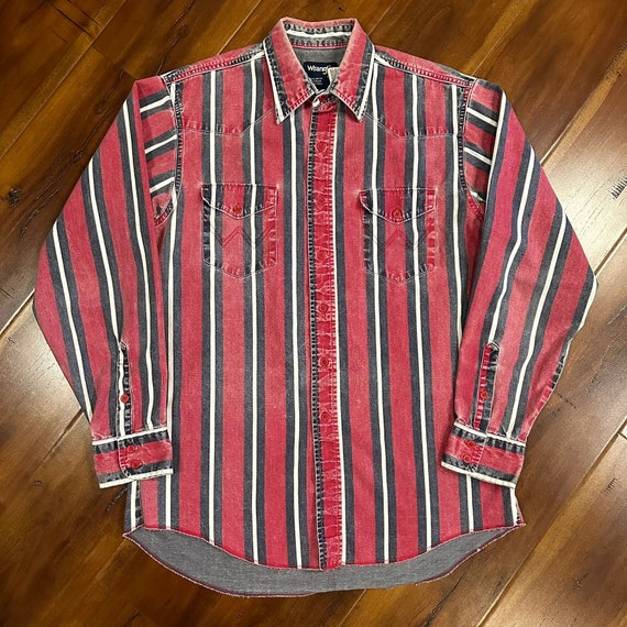 Wrangler Brushpopper Western Button Up Shirt Vint… - image 1
