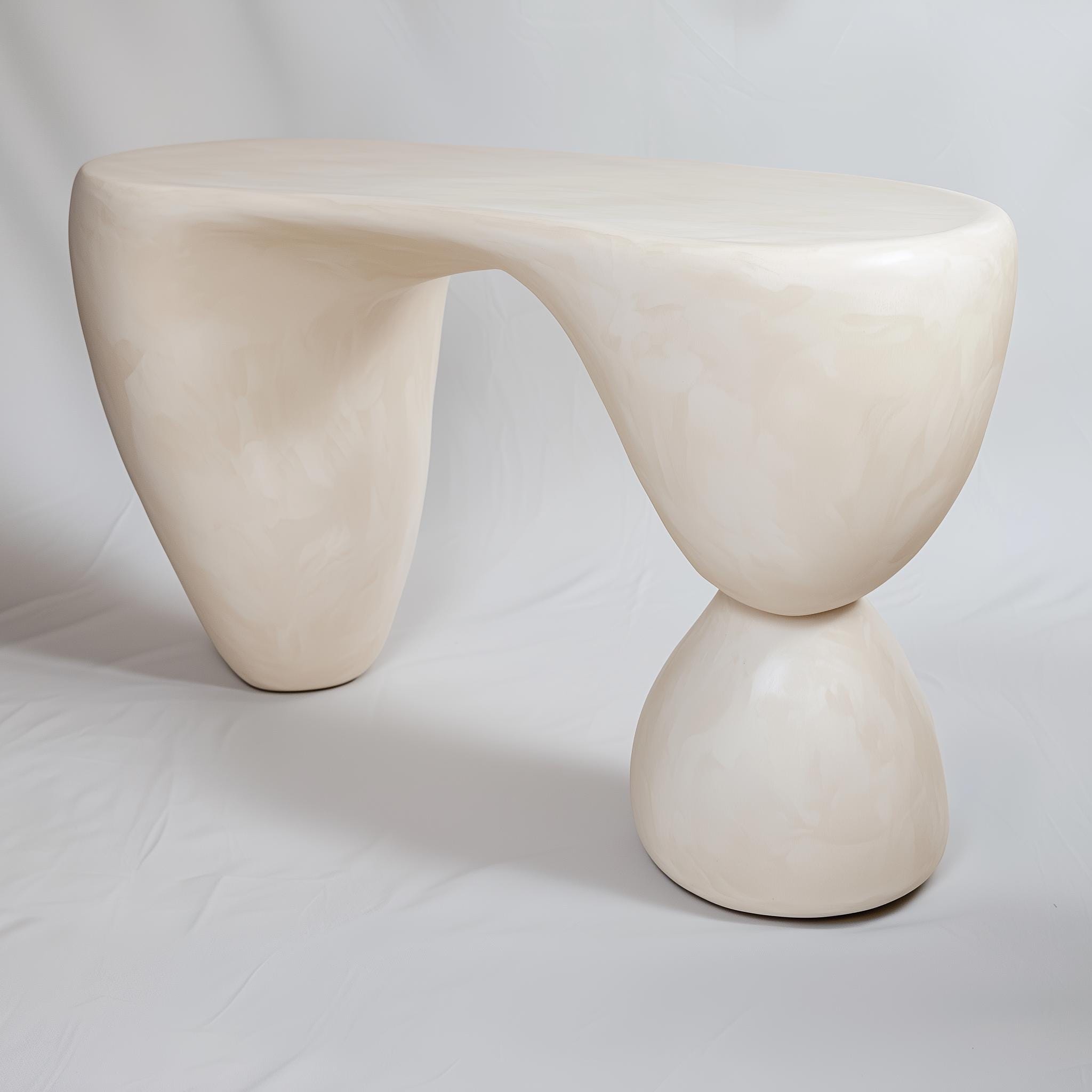 Sculptural Vanity desk - console table in beige Tadelakt plaster - Limestone finish