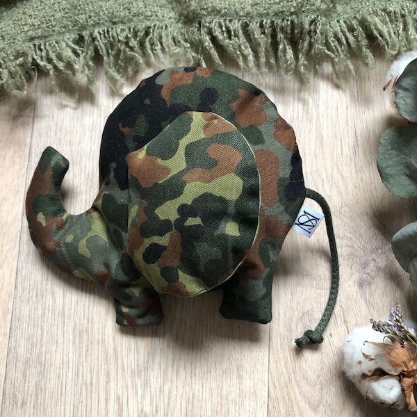 Kuscheltier Elefant, Camouflage, Stofftier, Plüschtier für Babys, Kinder, Flecktarn, Tropentarn