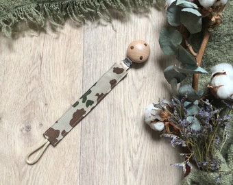 Schnullerkette Camouflage, Schnullerband für Babys, mit Holz-Clip, Flecktarn, Tropentarn