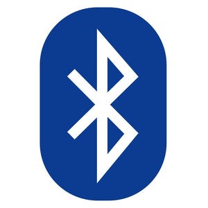 Peut inclure: Un symbole Bluetooth blanc sur un fond ovale bleu.