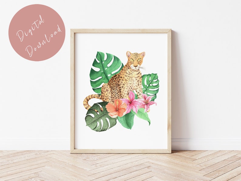 Floral Leopard Print Nursery Printable Safari Art Girls Room Etsy