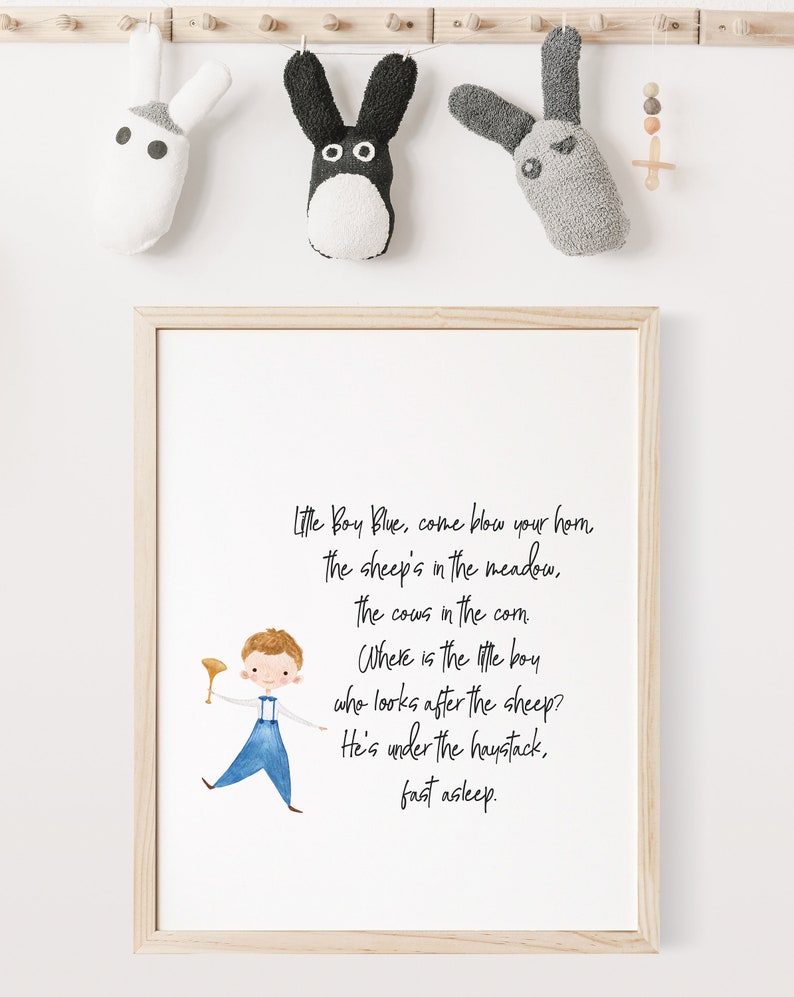 Nursery Rhyme, Little Boy Blue Printable Watercolor Wall Art, Neutral
