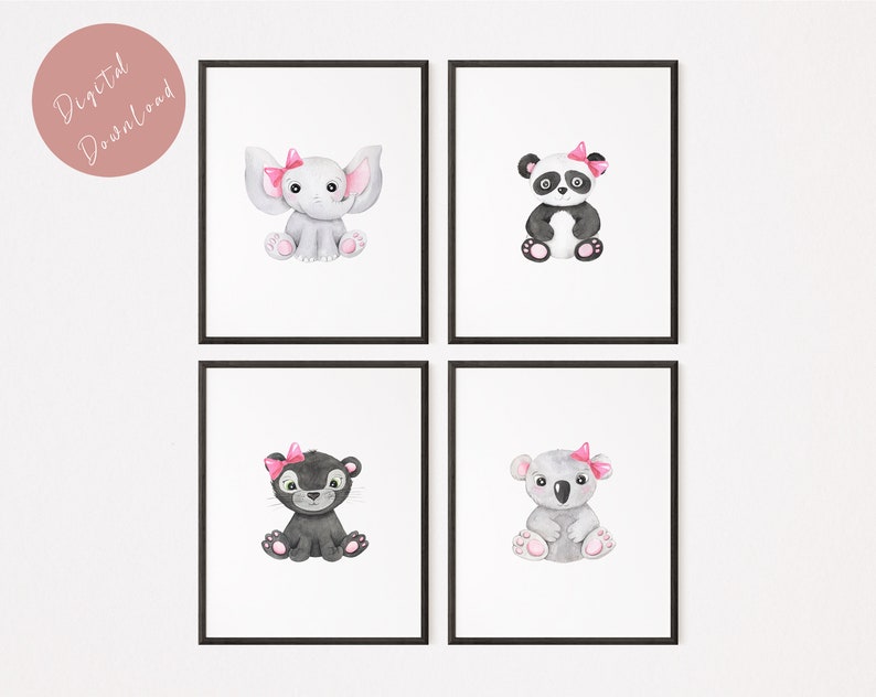 Safari Baby Animal Watercolor Prints for Girls Nursery Baby Etsy