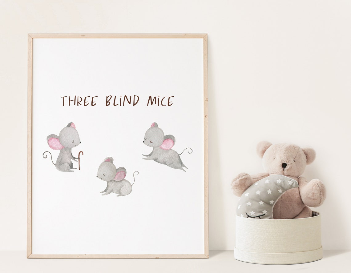 Three Blind Mice Printable Watercolor Nursery Wall Art - Etsy