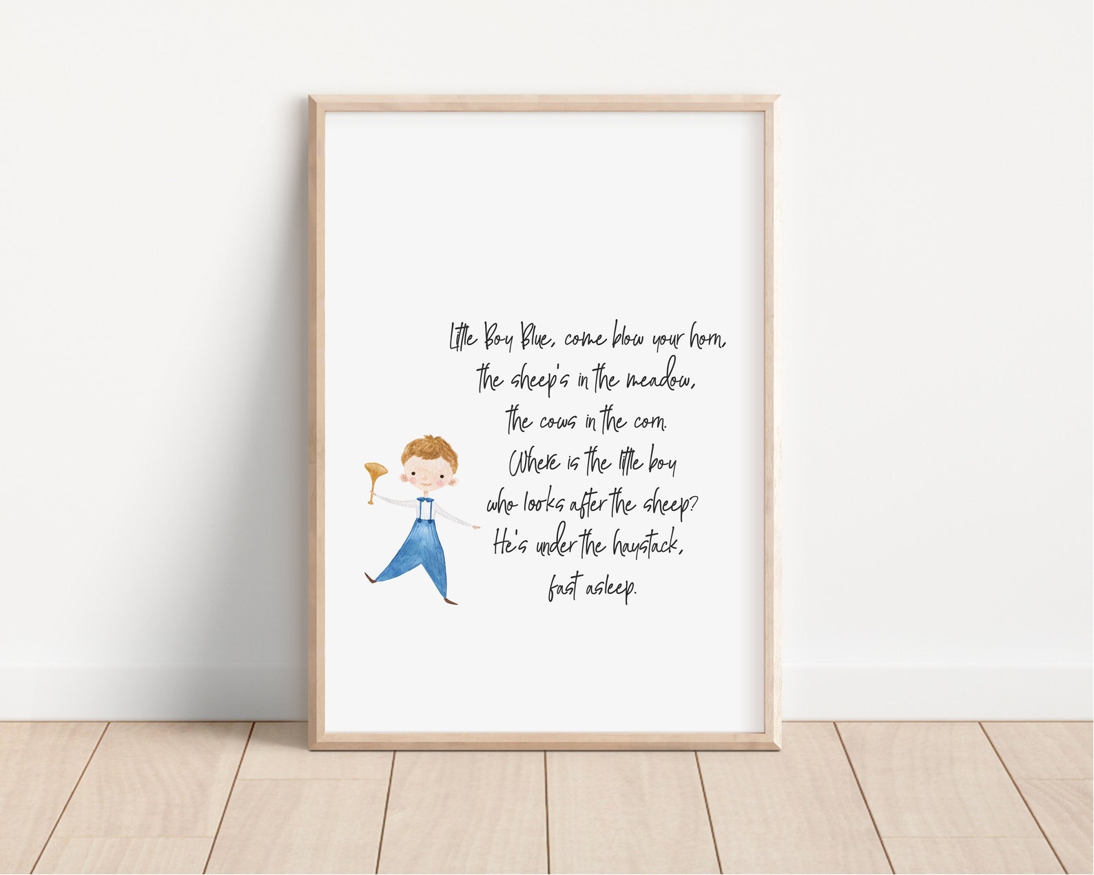 Nursery Rhyme, Little Boy Blue Printable Watercolor Wall Art, Neutral