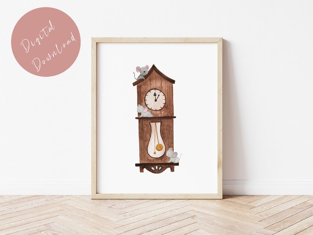 Hickory Dickory Dock, Nursery Rhyme Printable Wall Art, Clock and Mouse ...