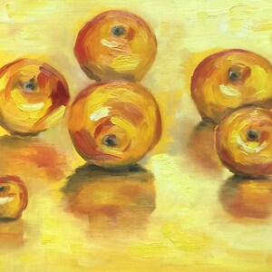 Original oil still life golden apples fruit brush strokes yellow apples handmade art fruit art wall decor ArtNekrasovaOlga