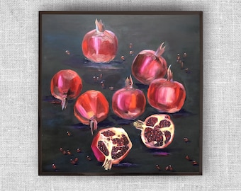 Fruit Food Still Life Oil Painting Original Garnet Fruit Still Life Artwork Pomegranate Painting Fruit Art Size 20x20 By ArtNekrasovaOlga