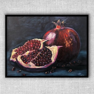 Original Still Life Oil Painting Red Pomegranate Fruit Still Life Red Garnet Art Handmade Fruit art Artwork Wall Art Decor ArtNekrasovaOlga