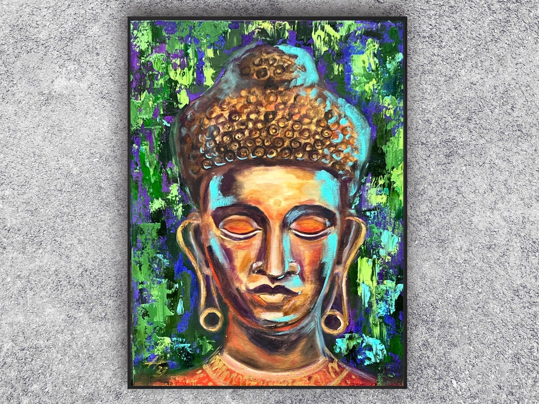 Mental Health Art Oil Buddha Painting Zen Room Deco Green Gallery Wall Spiritual Canvas Art Fo