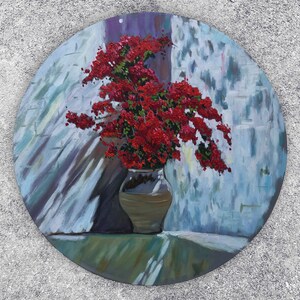 Original Floral Geranium Flower Round Oil Painting Wall Art Impasto Oil Painting Original Artwork Large Picture by ArtNekrasovaOlga