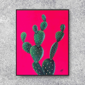Original Oil Colorful Cactus Art Painting | Abstract Mexican On Pink Cactus Wall Art | Arizona Cactus Artwork | Mexican Flower Painting