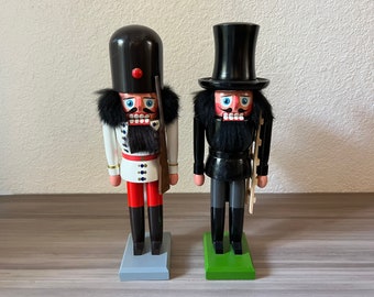 Vintage Christmas Set of two Erzgebirgische Volkskunst Nutcracker, Dickens Chimney Sweep and Soldier Nutcracker, Made in Germany