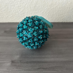 Vintage Christmas Teal Aqua colored Sequin Push Pin Jeweled Christmas Ornaments Hand Made 1970s Jeweled Sequins Ornament