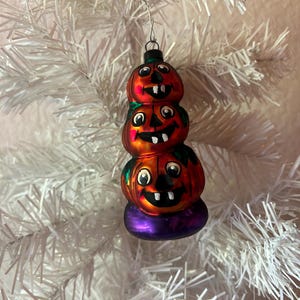Vintage Halloween Decor, Vintage 1990s Orange Stacked Pumpkins  Halloween Ornament
