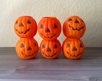 Vintage Halloween Decor, Vintage Set of 3 AJ Renzi Corp Pumpkin Blow mold Pail, Vintage Plastic Halloween Jack o Lantern, Trick or Treat