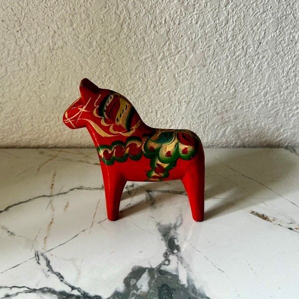 Vintage dala horse, vintage dala horse, nils olsson,  swedish dala horse,  red painted horse figurine, dalecarlian horse sweden