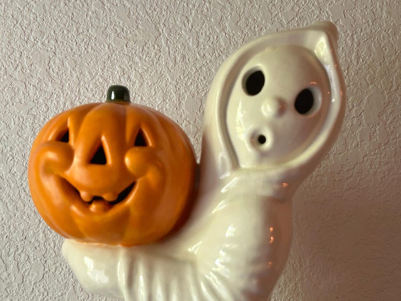 Vintage Halloween Decor, Vintage Ceramic Ghost Light Jack O' Lantern ...