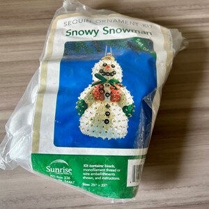 Vintage Christmas, Vintage Sequin Art Christmas Snowman Ornament Kit