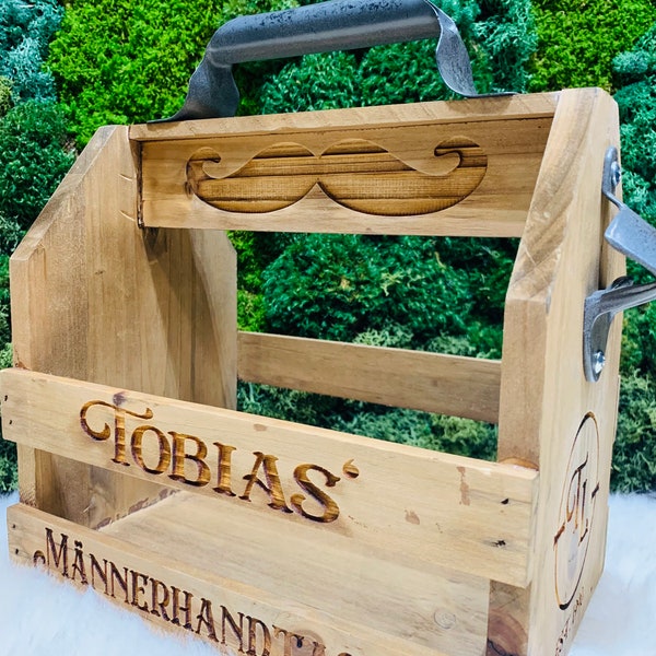 Personalisierbare Männerhandtasche/ Manbag aus Holz, Bier Flaschenhalter, Handwerker,Geschenk -Ostern, Geburtstag, Hochzeit, Vatertag