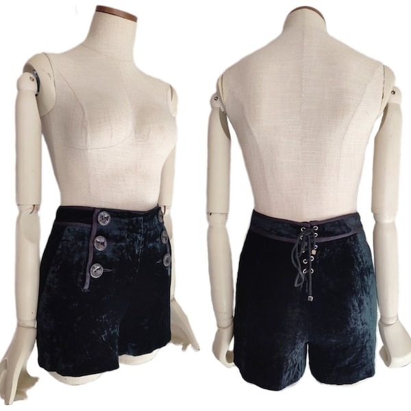 EMILIO PUCCI Silk-Velvet Laced Mini Corset Shorts, High Waist Double Breasted Pocket Buttoned Black Short Shorts Made In Italy XS