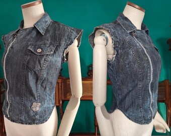 【archive】90s DIESEL Sleeveless Tank-top DIESEL Vintage Denim Top Sleeveless Asymmetrical Zip Blouse