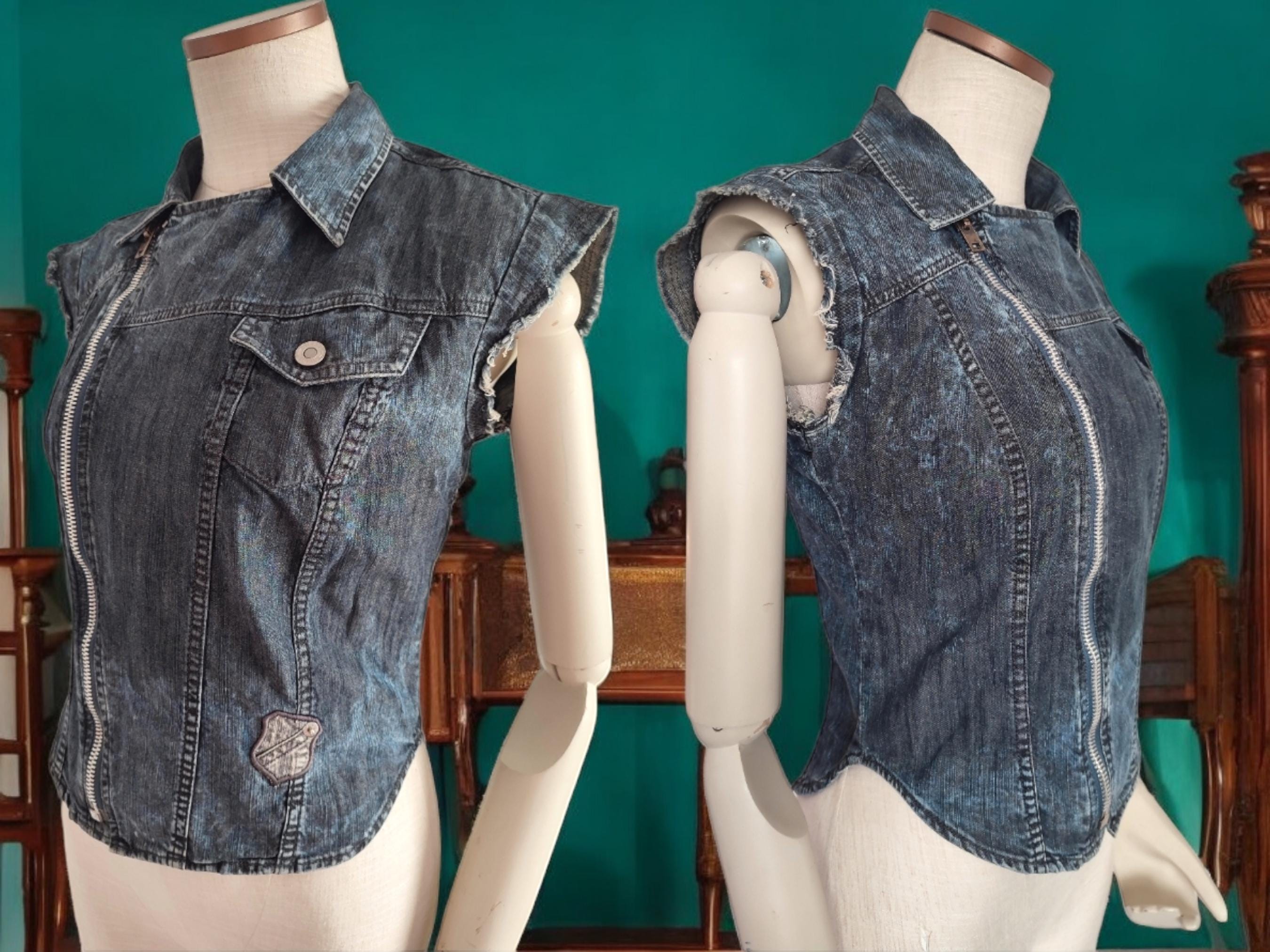 DIESEL Vintage Denim Top Sleeveless Asymmetrical Zip Blouse