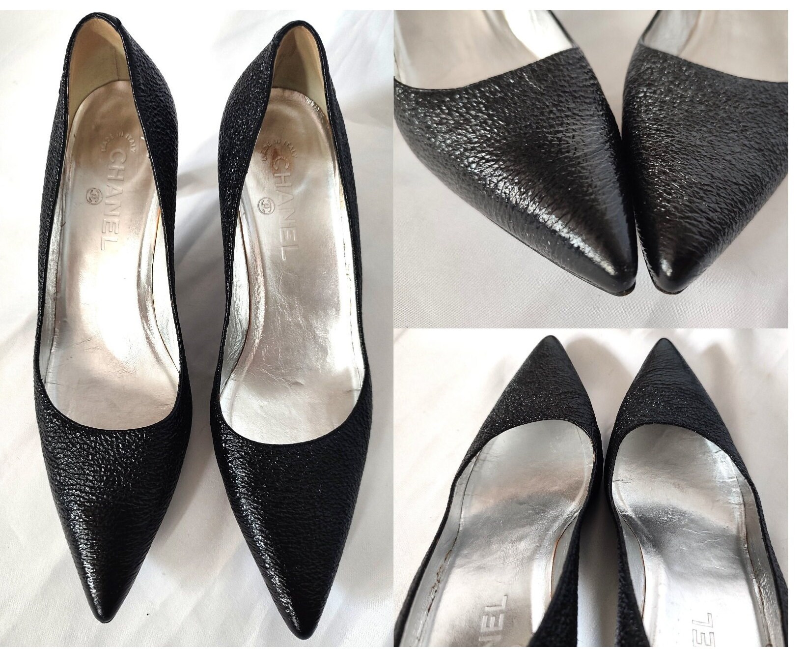 CHANEL Black Patent Leather Classic CC Logo Pumps Authentic