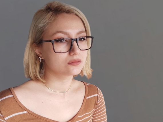 Classic Rectangular Square Brown Eyeglasses Frame… - image 3