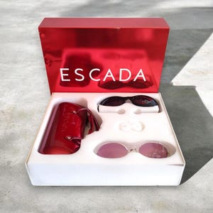 ESCADA Vintage 2pcs Sunglasses With Sterling Silver Rhinestone Chain Temples 2000&#39;s Y2k Designer Sunglasses NOS