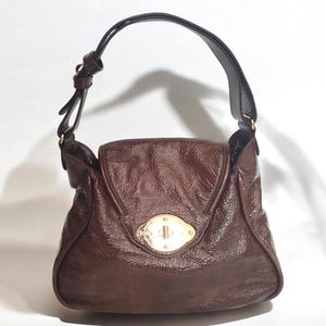 ESCADA Brown Patent Leather Shoulder Bag With Gold Hardware, 90&#39;s 00&#39;s Y2k Vintage Designer Bag Made In Italy Women Bag,