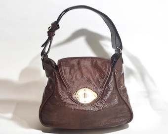 ESCADA Brown Patent Leather Shoulder Bag With Gold Hardware 90 s 00 s Y2k Vintage Designer Bag Made In Italy Women Bag