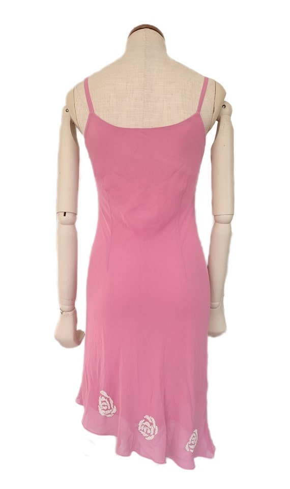 Y2k Vintage Pink Chiffon Strap Asymmetrical Dress… - image 5