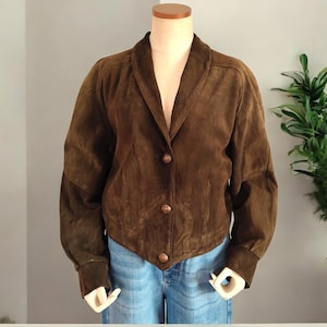PAP&#39;KIK Vintage 80&#39;s Khaki Leather Jacket, Genuine Chamois Leather Biker/Blazer/Worker/Retro/Grunge Jacket Made In France, 80&#39;s 90&#39;s Jackets