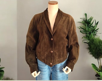 PAP'KIK vintage jaren 80 kaki leren jack, echt zeemleren biker