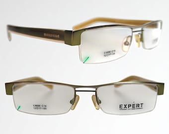 Vintage Rectangular Half Rim Eyeglasses Frame in Green Optical Glasses Rim For Women And Men 90's 00's Y2k Eyewear NOS