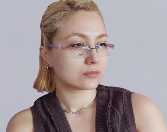 Y2k Vintage Half Rimless Rectangular Eyeglasses F… - image 2