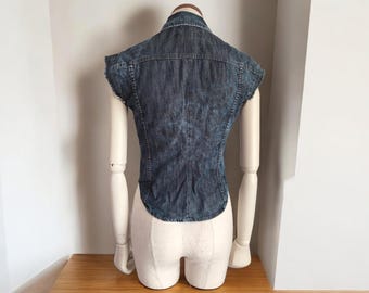 DIESEL Vintage Denim Top Sleeveless Asymmetrical Zip Blouse